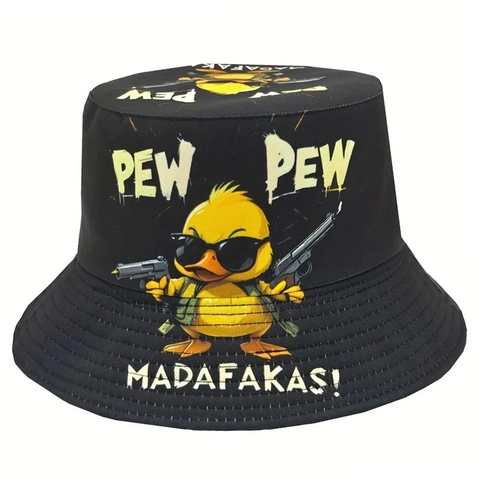 Unisex Katoen Canvas Vissershoed Grappige Cartoon Eend PEW PEW MADAFAKAS Streetwear Outdoor Zonbescherming Vis Hoed
