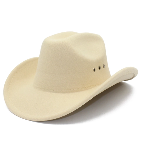 Vintage Western Cowboyhoed Voor Dames Heren Wollen Vilt Fedora Hoed Brede Rand Jazz Pet Met Metalen Oogjes Zonwering Buiten Hoed