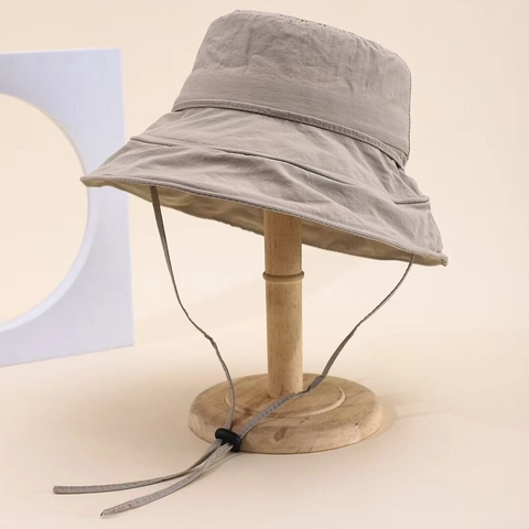 Unisex Foldable Sun Protection Bucket Hat Wide Brim Adjustable Windproof Rope Outdoor Hiking Fishing Cotton Blend Hat