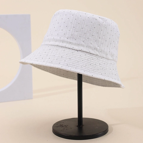 Women Fashion Cotton Bucket Hat With Sparkling Rhinestone Sunshade Outdoor Casual Foldable Summer Sun Hat For Ladies