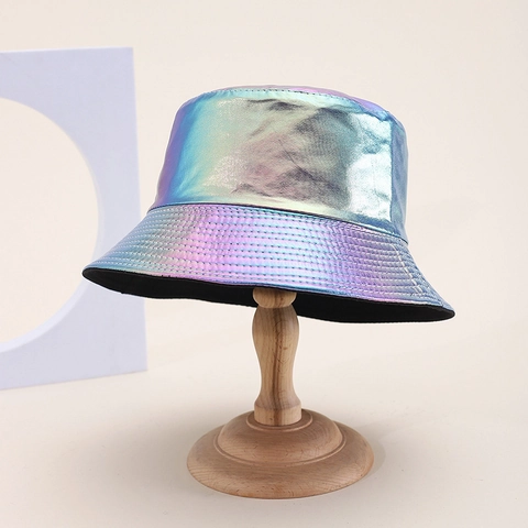 Laser PU Leder Anglerhut Für Damen Herren Holografischer Metallischer Fischerhut Sonnenschutz Faltbare Cyberpunk Y2K Stil Kappe
