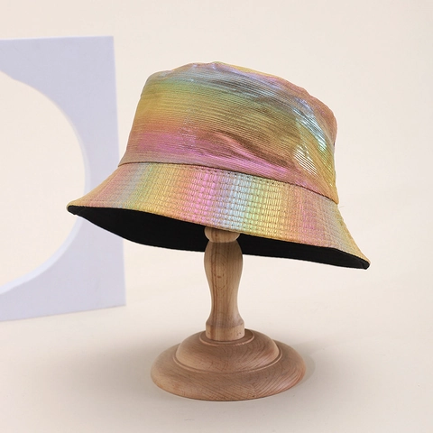 Metallic Holographic Rainbow Bucket Hat Iridescent Laser Sun Hat For Women Men Outdoor Streetwear Fashion Accessory