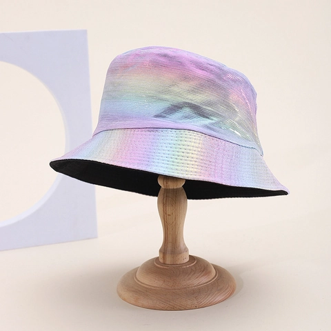 Metallic Holographic Rainbow Bucket Hat Iridescent Laser Sun Hat For Women Men Outdoor Streetwear Fashion Accessory