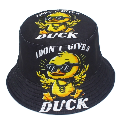 Hip Hop Cartoon Duck Print Bucket Hat Cotton Canvas Sunshade Fisherman Cap Streetwear Reversible Outdoor Travel Sun Hat
