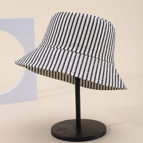 Vintage Striped Cotton Bucket Hat With Rhinestones Elegant Sun Protection Outdoor Breathable Foldable Fisherman Hat For Women Men Travel Accessories