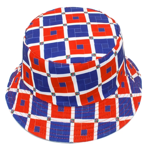 Reversible Cotton Bucket Hat For Men Women Red White Blue Geometric Grid Pattern Sun Protection Outdoor Travel Fashion Sun Hat