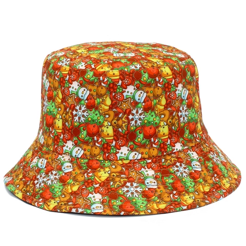 Christmas Bucket Hat For Women Men Cotton Printed Santa Claus Snowman Reindeer Pattern Fisherman Hat Festival Party Cap