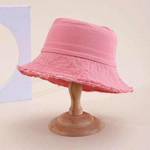 Unisex Βαμβακερό Καπέλο Bucket Με Ξεφτισμένη Άκρη Μονόχρωμο Φθαρμένο Αντηλιακή Προστασία Καλοκαίρι Υπαίθριο Παραλία Ταξίδι