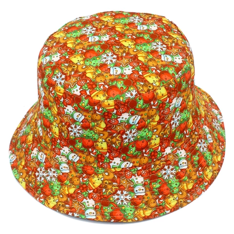 Sombrero de Pescador con Estampado de Navidad Reversible Algodón Sombrero de Sol Patrón de Hombre de Jengibre Reno para Hombres Mujeres