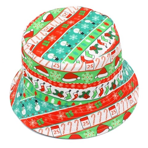 Sombrero de Pescador Estampado de Papá Noel y Muñeco de Nieve para Adultos Reversible de Algodón Gorra de Sol Regalo