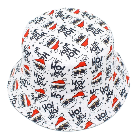 Christmas Reversible Bucket Hat Santa Claus Sunglasses Print Cotton Sun Hat Festive Party Outdoor Fisherman Cap For Women Men