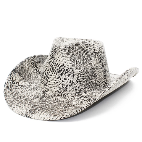 Cappello da Cowboy Occidentale Motivo Pelle di Serpente Poliestere Ala Larga Curva Vintage Retrò Cappello da Sole per Uomo Donna Outdoor Accessori Viaggio