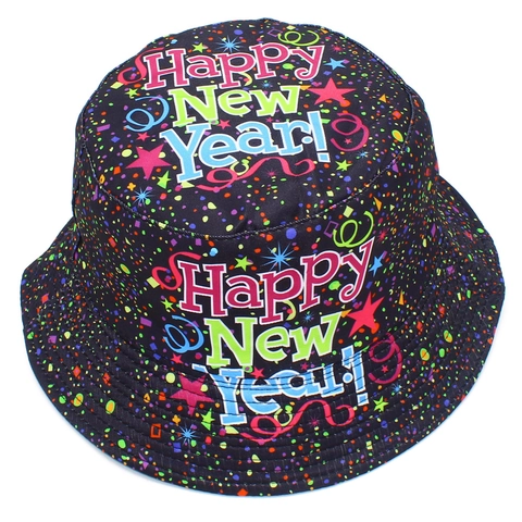 Sombrero de Pescador Happy New Year Algodón Reversible Protección Solar Estampado Multicolor Sombrero Fiesta Adulto