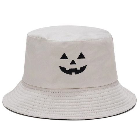 Halloween Pumpkin Smile Face Embroidered Bucket Hat Unisex Cotton Foldable Sun Protection Fisherman Cap Party Costume Accessory