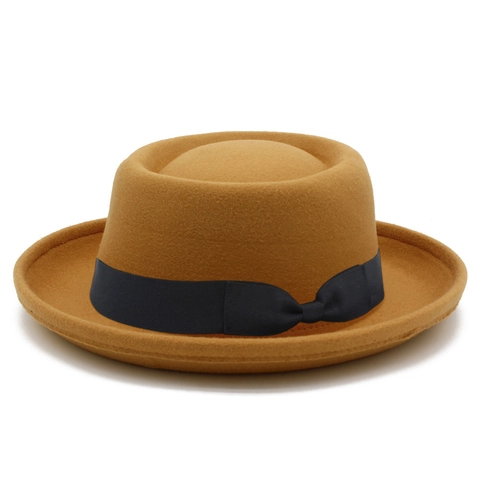 Cappello Pork Pie Stile Britannico Vintage Per Uomo Donna In Misto Cotone Feltro Di Lana Fedora Con Fiocco Cappello Jazz
