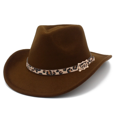 Vintage Wide Brim Fedora Hat Cowboy Jazz Hat For Women Men Cotton Polyester Leopard Print Belt Buckle Fall Winter Accessories