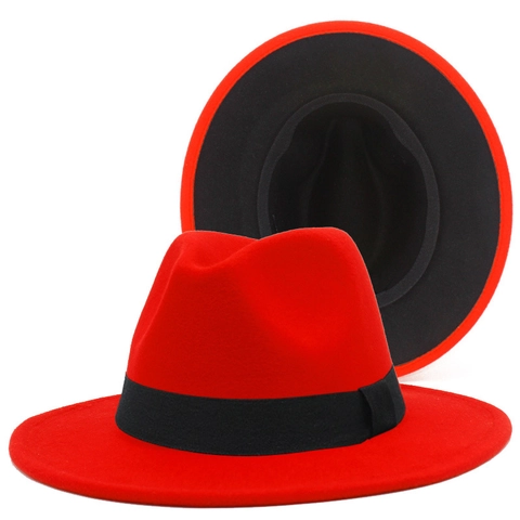 Cappello Fedora Bicolore Vintage Per Uomo Donna Tesa Larga Colore a Contrasto Misto Cotone Cappello Jazz Stile Britannico Festa