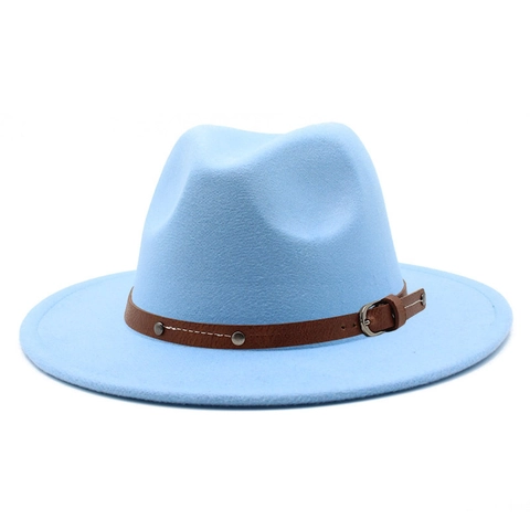 Cappello Fedora Vintage a Tesa Larga in Feltro di Poliestere Berretto Jazz Con Fibbia e Rivetti Per Donna Uomo Accessorio Moda