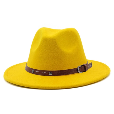 Cappello Fedora Vintage a Tesa Larga in Feltro di Poliestere Berretto Jazz Con Fibbia e Rivetti Per Donna Uomo Accessorio Moda