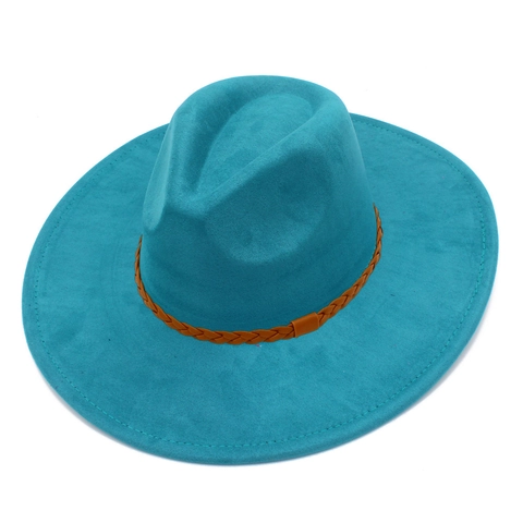 Vintage Faux Suede Wide Brim Fedora Hat With Braided Leather Band Classic Jazz Hat For Women Men Fashion Outwear Accessory