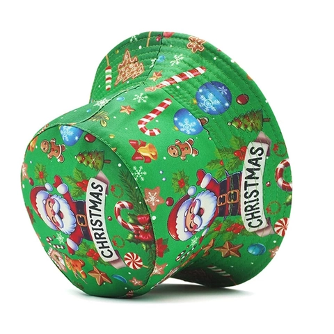 Christmas Santa Claus Reindeer Print Bucket Hat Men Women Reversible Red Black Buffalo Plaid Green Festive Party Costume Sun Hat