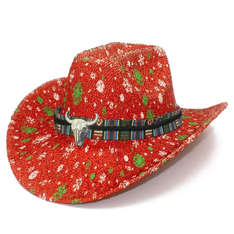 Weihnachts Cowboyhut Pailletten Glitzer Gestreift Stierkopf Western Party Hut Schneeflocke Kostüm Hut Für Damen Herren