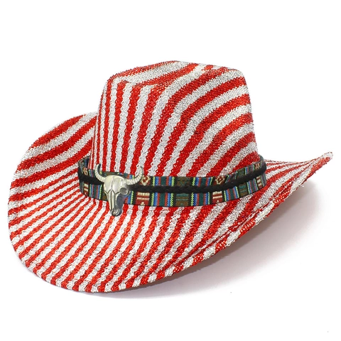 Weihnachts Cowboyhut Pailletten Glitzer Gestreift Stierkopf Western Party Hut Schneeflocke Kostüm Hut Für Damen Herren