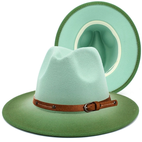 Cappello Fedora a Tesa Larga Sfumato Cappello Jazz in Feltro di Lana Con Fibbia della Cintura in Pelle Donna Stile Britannico