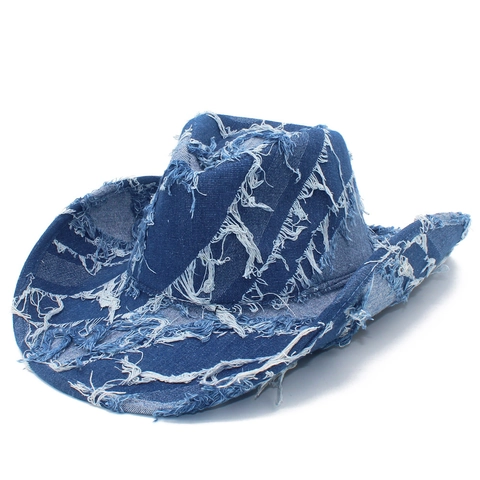 Vintage Distressed Denim Cowboyhut Fransenrand Western Sonnenhut Für Herren Damen Outdoor Streetwear Mode Jazzhut