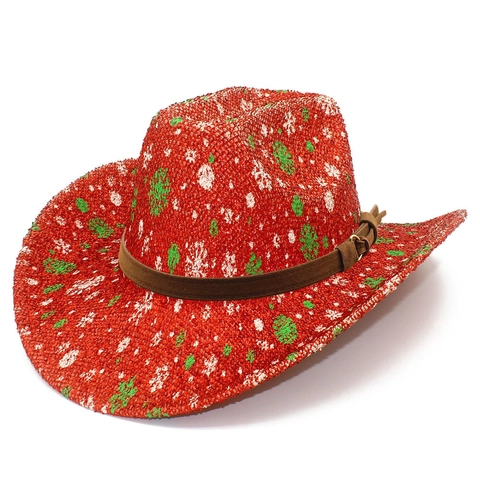 Chapeau de Cowboy Western à Paillettes Arc-en-ciel Rayé Motif Flocons de Neige Noël Festival Performance Jazz Unisexe
