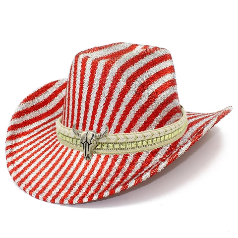 Festlicher Weihnachts Cowboyhut Regenbogen Gestreift Glitzer Polyester Western Stierschädel Nieten Party Performance Hut Erwachsene