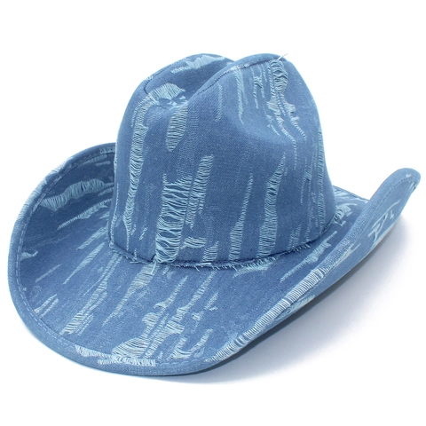 Washed Distressed Denim Cowboy Hat Western Style Retro Ripped Frayed Wide Brim Fedora Outdoor Sun Hat For Women Men