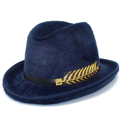 Vintage Winter Warm Faux Fur Polyester Fedora Hat For Women Men Solid Color Jazz Cap With Metal Feather Rhinestone Accent