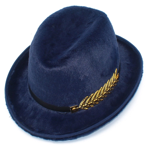 Vintage Winter Warm Faux Fur Polyester Fedora Hat For Women Men Solid Color Jazz Cap With Metal Feather Rhinestone Accent