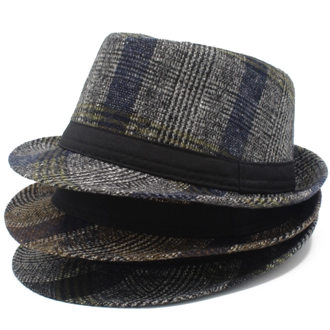 Herren Karierter Fedora Hut Britischer Stil Vintage Trilby Jazz Hut Polyester Baumwolle Herbst Winter Warm Fashion Gentleman Hut