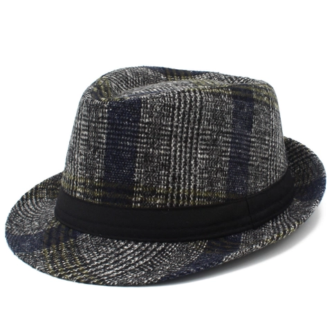 Herren Karierter Fedora Hut Britischer Stil Vintage Trilby Jazz Hut Polyester Baumwolle Herbst Winter Warm Fashion Gentleman Hut