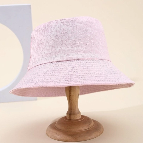 Women's Floral Embroidery Lace Bucket Hat Cotton Sunshade Sun Protection Windproof Outdoor Casual Sweet Fisherman Hat