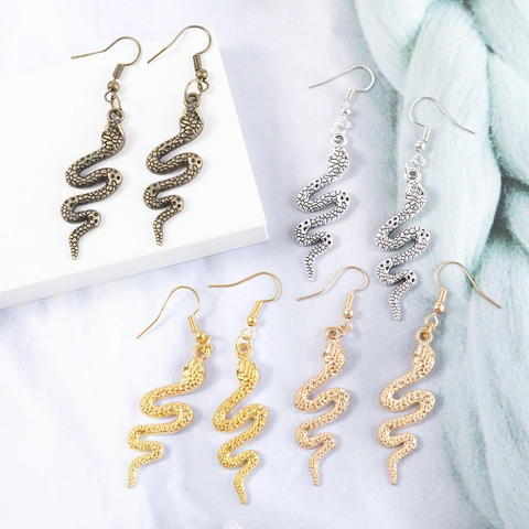 Vintage Punk Alloy Snake Drop Earrings For Women Gold Antique Silver Metal Animal S-Shape Scale Texture Dangle Jewelry Gift