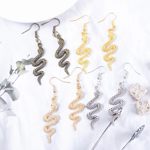 Vintage Punk Alloy Snake Drop Earrings For Women Gold Antique Silver Metal Animal S-Shape Scale Texture Dangle Jewelry Gift