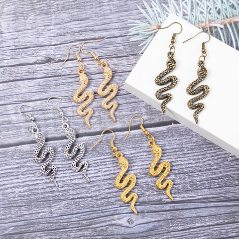 Vintage Alloy Snake Dangle Earrings For Women Antique Bronze Gold Silver Plated Snake Shape Animal Drop Earrings Jewelry Gift