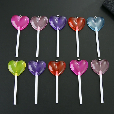 Transparent Heart Lollipop Resin Pendants For DIY Jewelry Making Colorful Heart Shaped Craft Charms For Necklaces Keychains Phone Case Decor