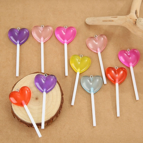 Transparent Heart Lollipop Resin Pendants For DIY Jewelry Making Colorful Heart Shaped Craft Charms For Necklaces Keychains Phone Case Decor
