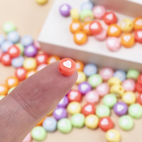 Perles En Résine Couleur Macaron Avec Cœur Et Lettres Pour Création Bijoux DIY Bracelet Collier Artisanat Décoratif