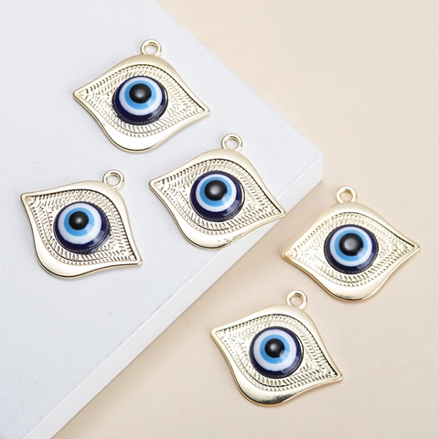 Evil Eye Alloy Pendant Gold Plated Drip Oil Enamel Rhombus Shape Pendant Only Without Chain DIY Jewelry For Necklace Making