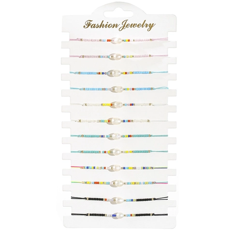 Ensemble de Bracelets Tissés à la Main Bohème Avec Künstliche Perle Hétéromorphe Et Künstliche Perles de Rocailles Multicolores pour Femmes Bijoux de Plage