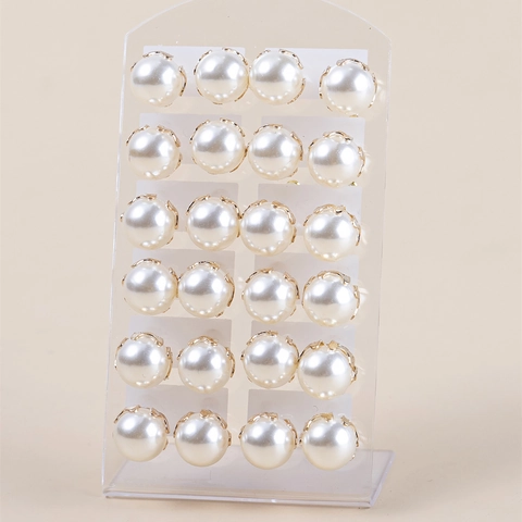 Simple Elegant Imitation Artificial Pearl Flower Stud Earrings Set Alloy Gold Silver Round Ball Earring For Women Jewelry Gift