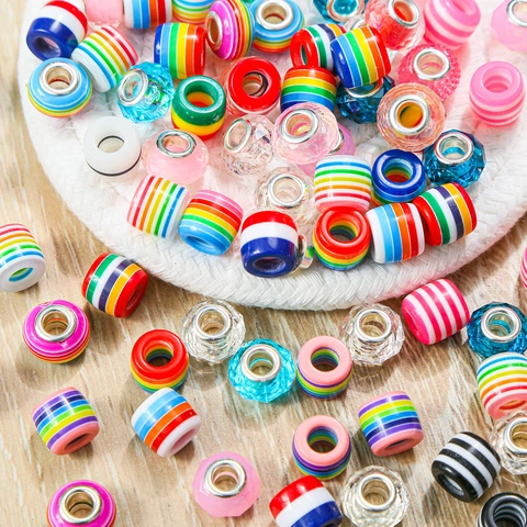 DIY Jewelry Making Large Hole Beads Resin Alloy Charm Beads For Bracelet Necklace Making Women DIY Accessories Mixed Colors