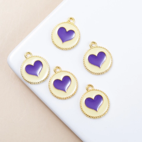 Enamel Alloy Heart Round Plate Pendants For DIY Earring Necklace Bracelet Making Colorful Heart Charms Jewelry Findings Accessories