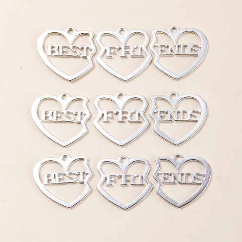 Alloy Hollow Heart Best Friends Pendants For DIY Jewelry Making Silver Plated Puzzle Heart Friendship Charm Accessory