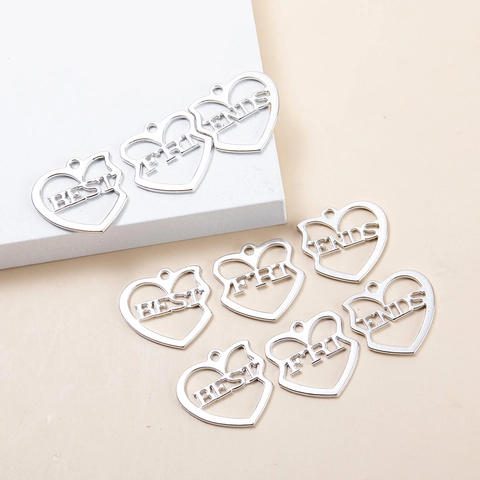 Alloy Hollow Heart Best Friends Pendants For DIY Jewelry Making Silver Plated Puzzle Heart Friendship Charm Accessory
